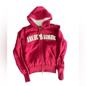 NWT NEW Red Abercrombie & Fitch Vintage Hoodie Hoody Zip Up Sweater Sweatshirt